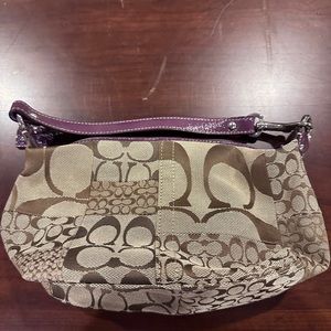 Coach brown and purple monogram canvas shoulder bag
